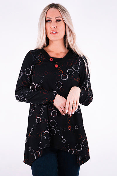 Black, Red and White Circles Long Sleeve Tunic