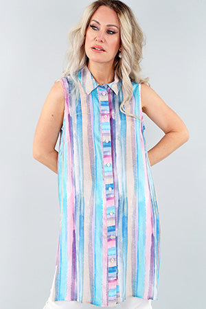 Purple and Blue Sleeveless Long Shirt