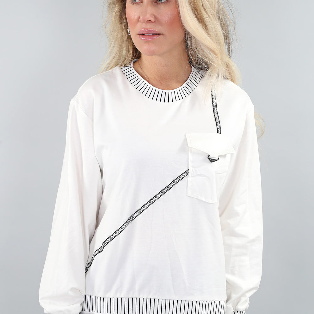 Ivory Detailed Long Sleeve Sweater with Pocket