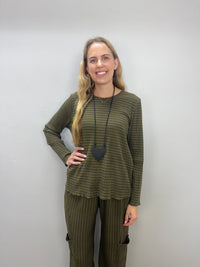 Olive Green Stripe Textured Top