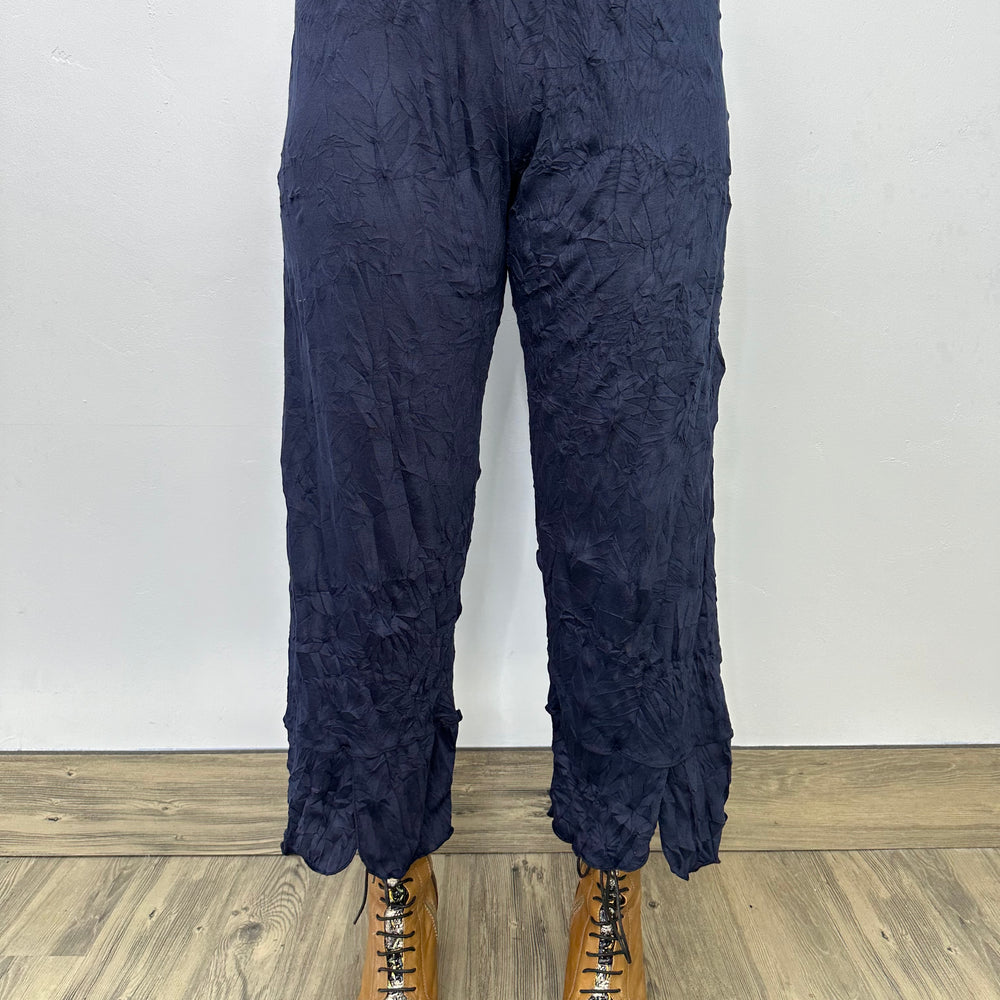 Navy Crinkle Full Length Pant