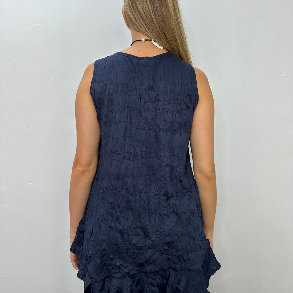 
                  
                    Navy Crinkle Sleeveless Long Tank
                  
                