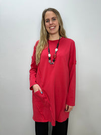 Cherry Red Long Sleeve Fleece Tunic