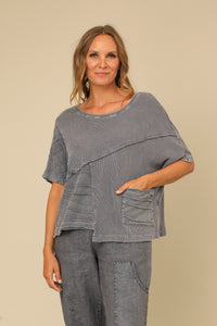 Cobblestone Gray Textured Short Sleeve Top