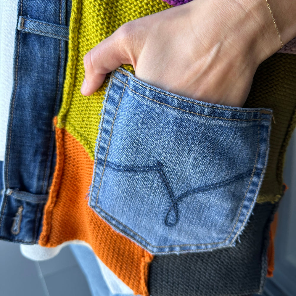 
                  
                    Patchwork Denim Cardigan
                  
                