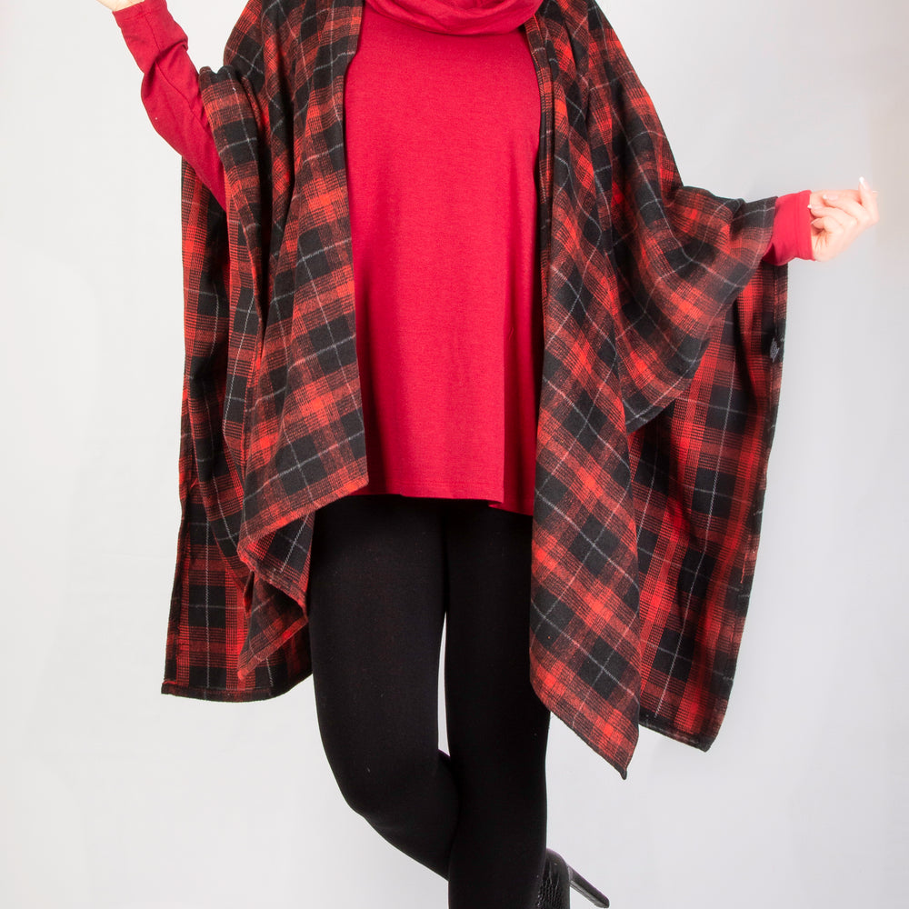 Red and Black Buffalo Plaid Poncho