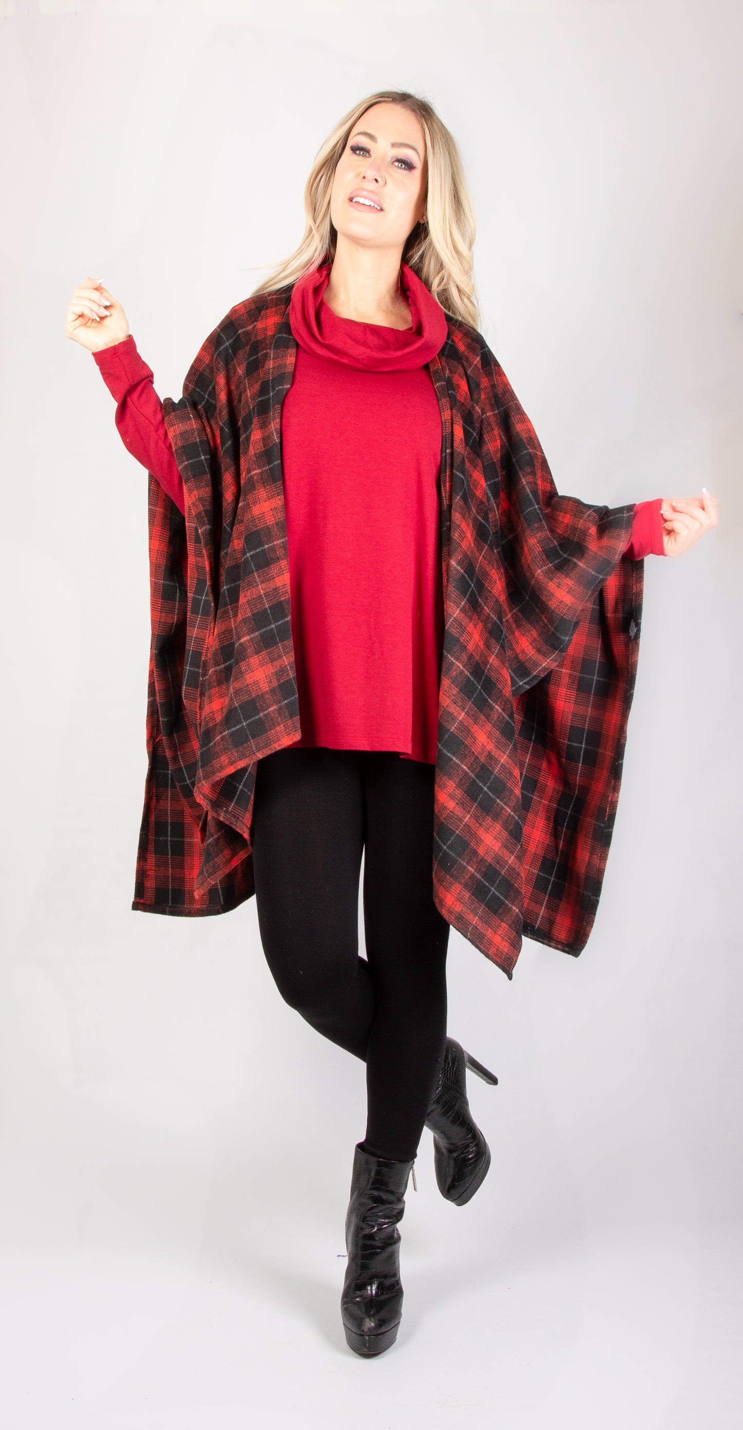 Red and Black Buffalo Plaid Poncho