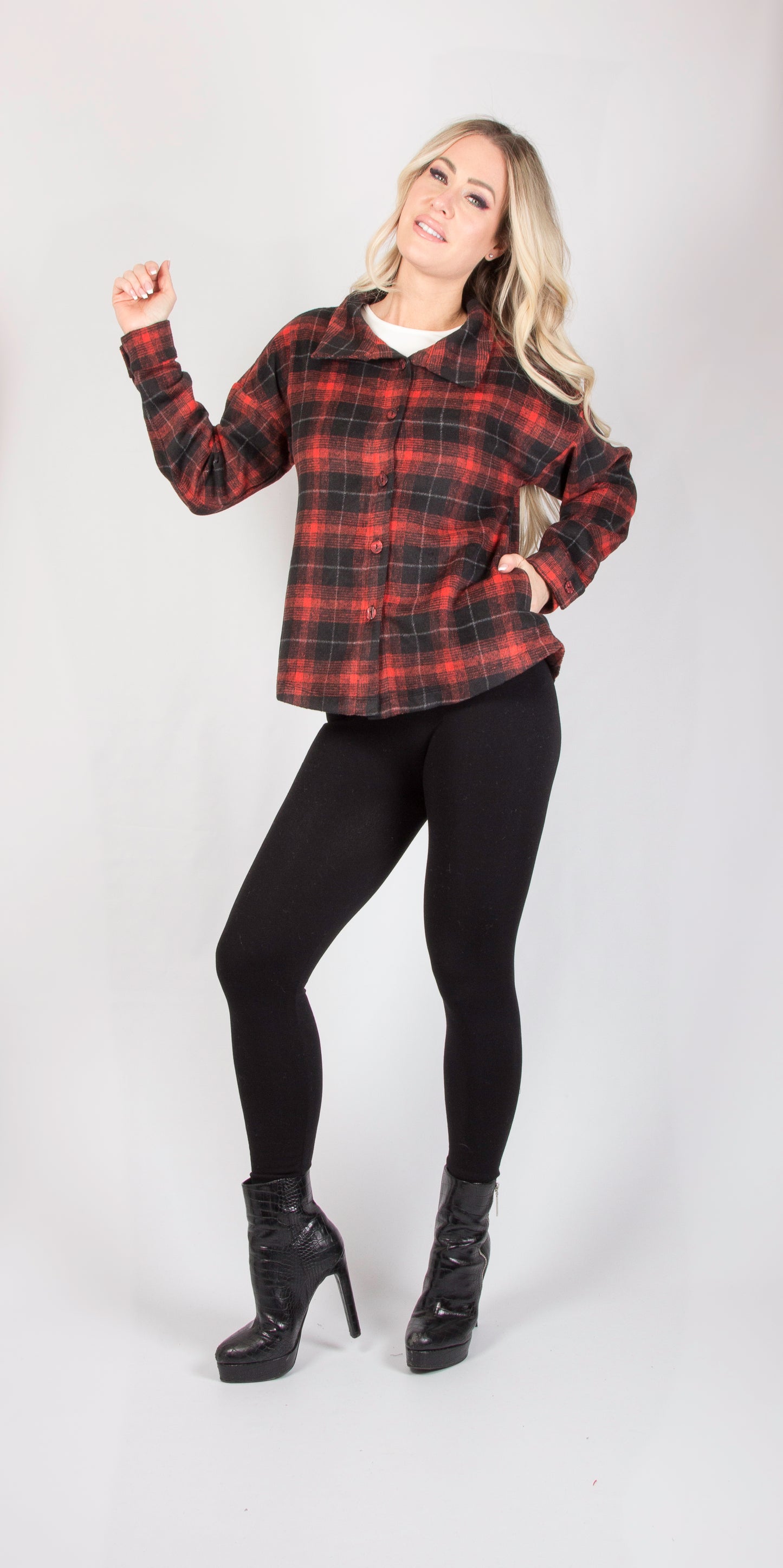 Red and Black Buffalo Plaid Button Up Jacket