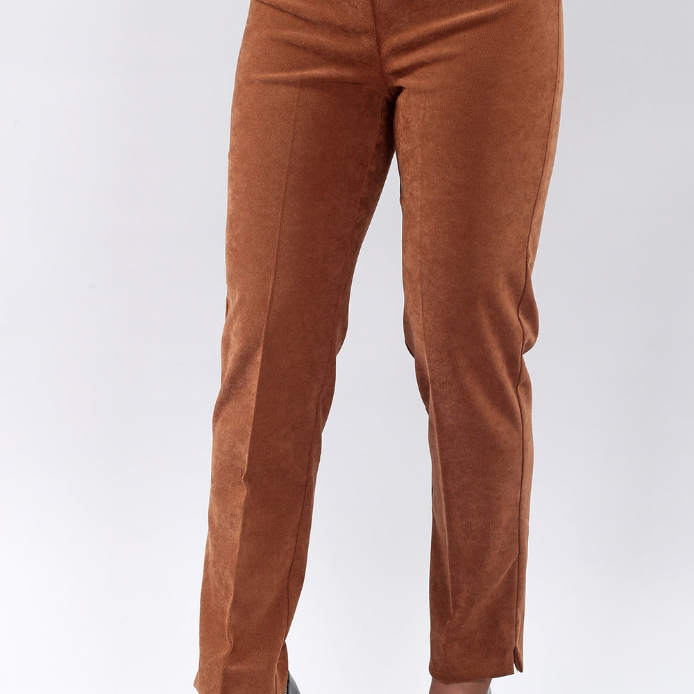 Mocha Velvet Flat Front Full Length Pants