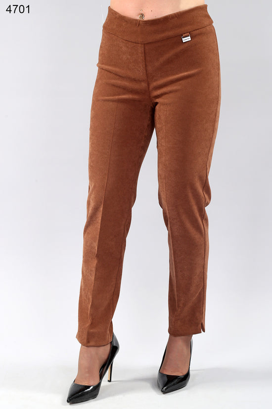 Mocha Velvet Flat Front Full Length Pants