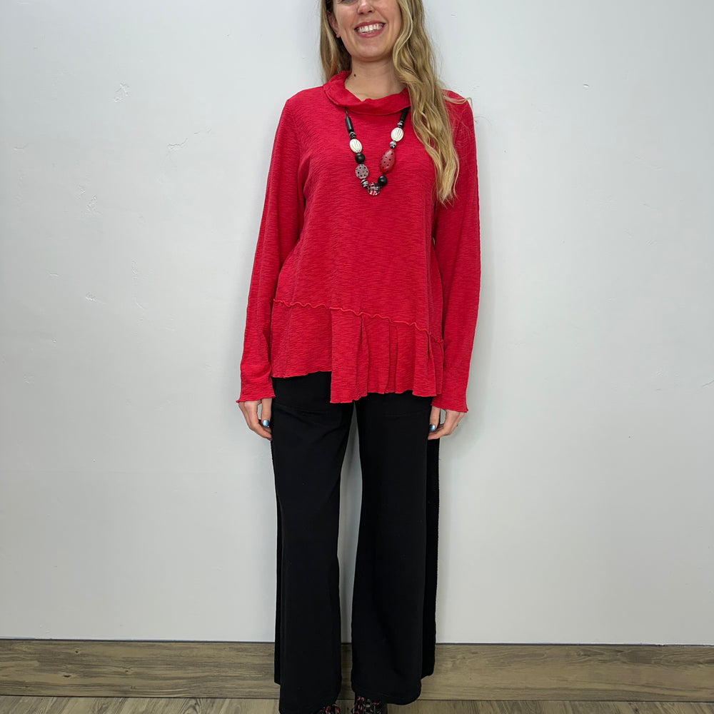 
                  
                    Cherry Red Textured Long Sleeve Pleat Top
                  
                