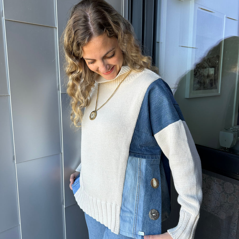 Dozens of Denim Cream Cowl Neck Sweater