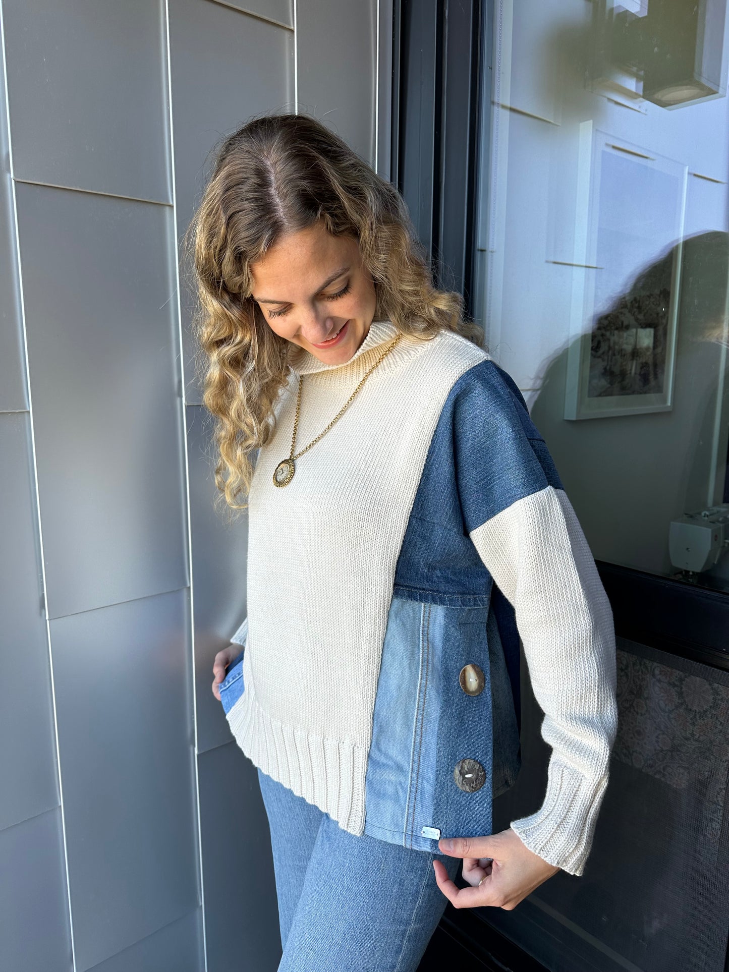 Dozens of Denim Cream Cowl Neck Sweater