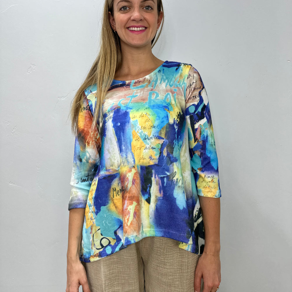 Artistic Painting Hacci Bushed 3/4 Sleeve Knit Tunic