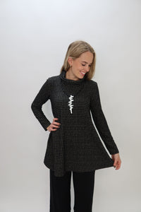 Silver & Gold Crosshatch Sparkle Aline Mock Neck Top