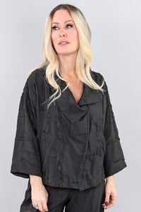Black Textured Geometric Collared Jacket