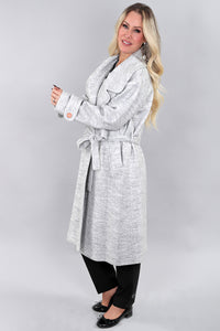 Silver Gray Bow Tie Collared Long Sleeve Wool Jacket