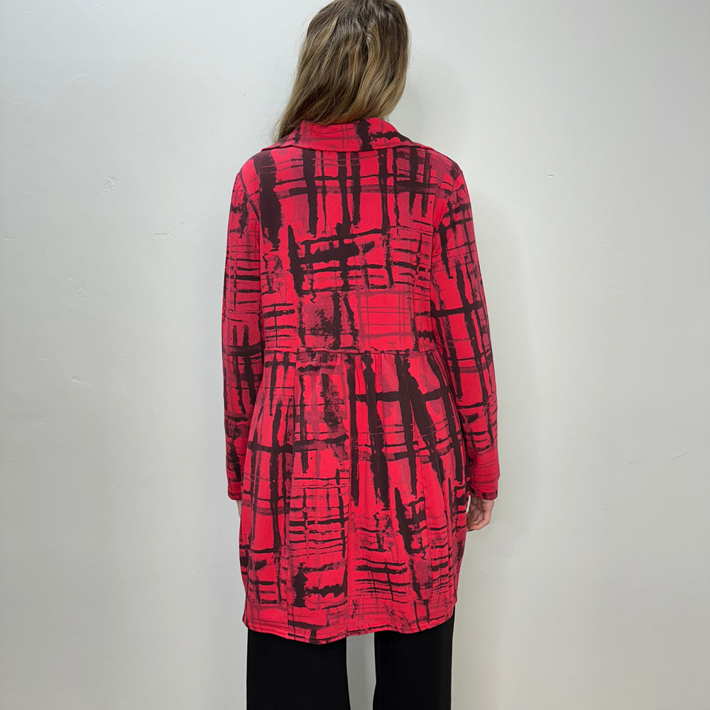 
                  
                    Cherry Red Print Button Down Bee Coat
                  
                