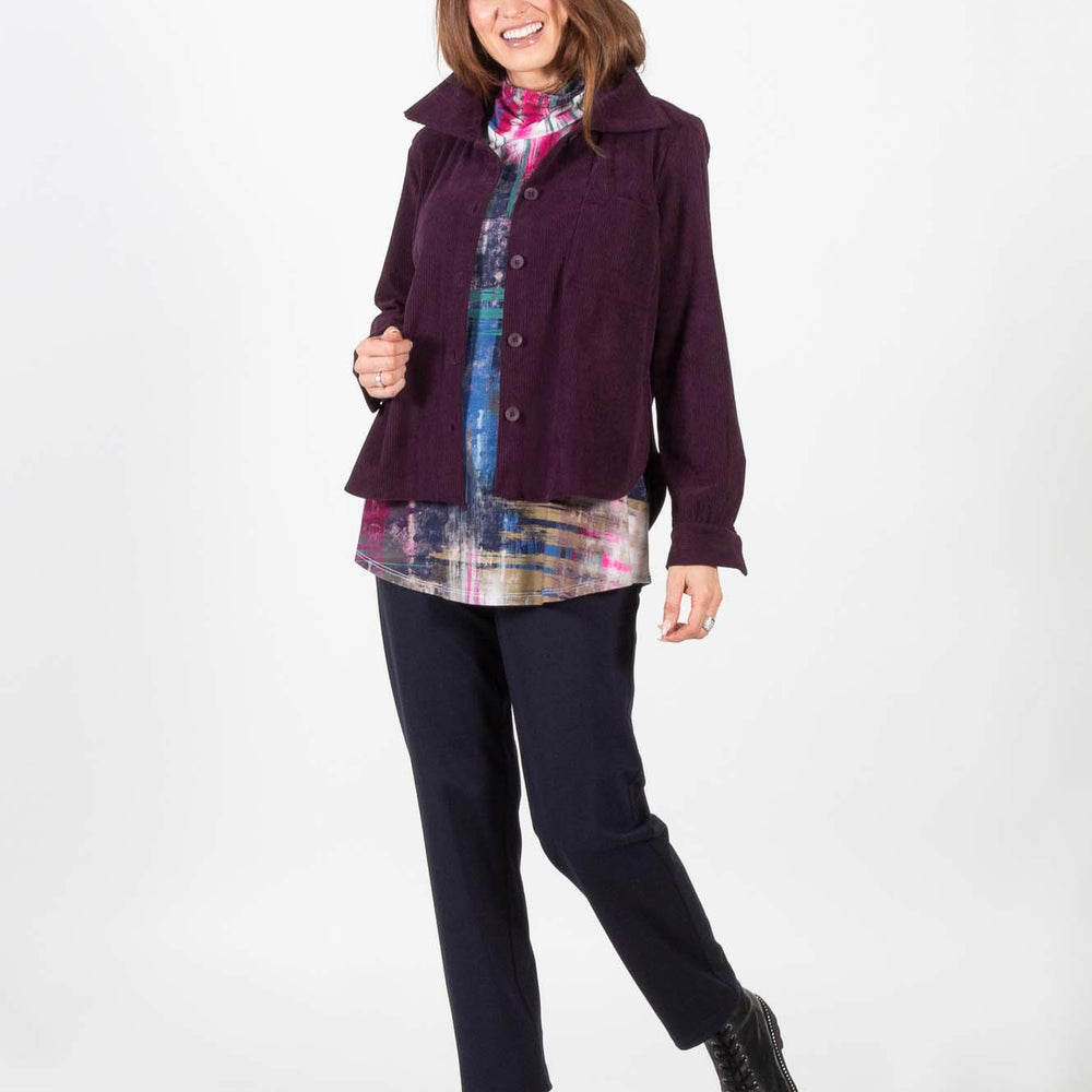 Wine Long Sleeve Collared Button Down Shacket