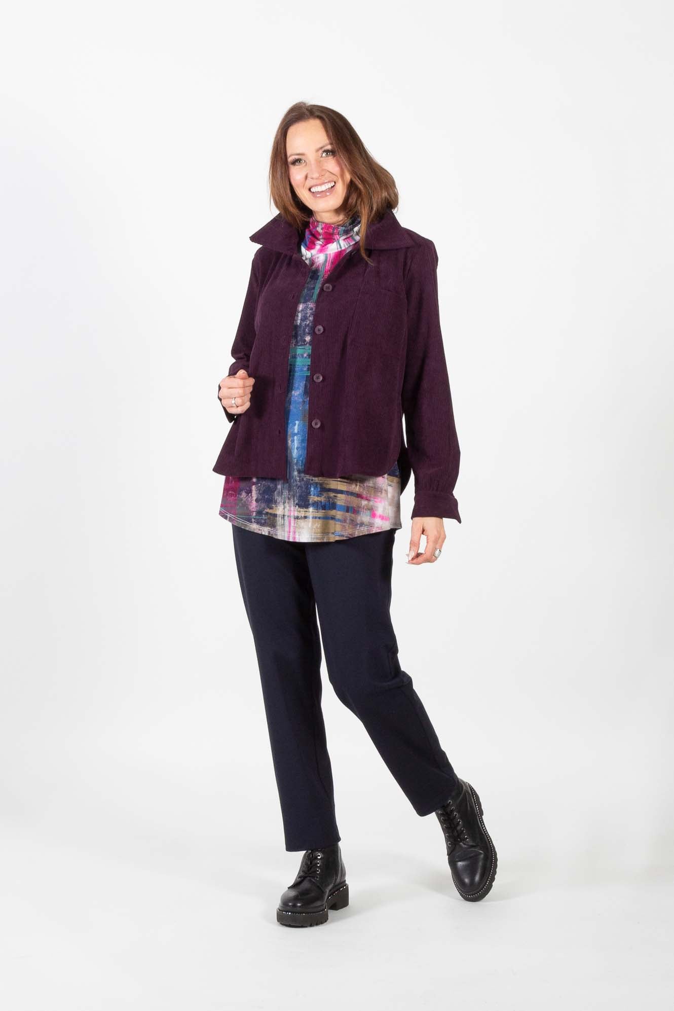 Wine Long Sleeve Collared Button Down Shacket