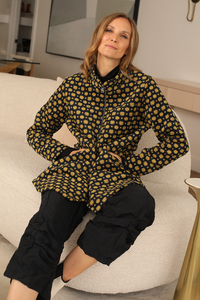 Yellow Dot and Navy Wool Zip Up Jacket