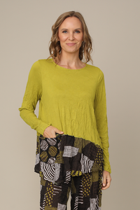 Deep Lime Crinkle Patch Pattern Detail Top with Zipper Pocket