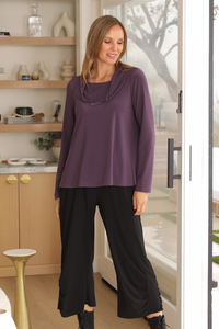 Grape Purple Cowl Neck Long Sleeve Top