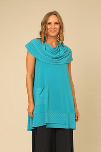 Teal ITY Striped Sleeveless Wide Neck Tunic with Pocket