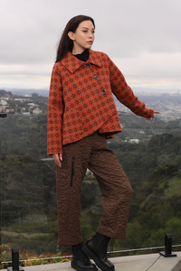 Tangerine Orange Pattern Wool Collared Button Jacket