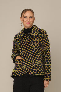 Yellow Dot and Navy Wool Collared Button Jacket