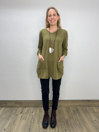 Olive Green 2 Pocket Long Tunic Top