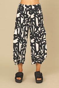 Black and White Doodle Parachute Pant