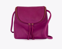 Fuchsia Pink Genuine Leather RFID Double Zipper Cross Body Bag