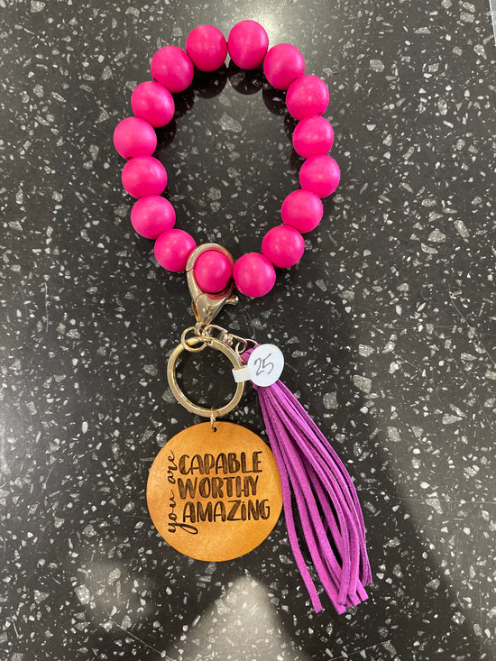 Load image into Gallery viewer, Pink &amp;quot;You are Capable, Worthy, Amazing&amp;quot; Key Chain

