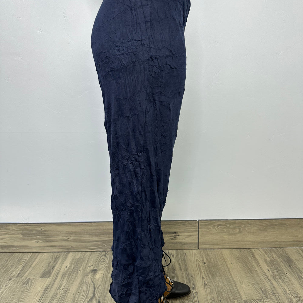 Navy Crinkle Full Length Pant