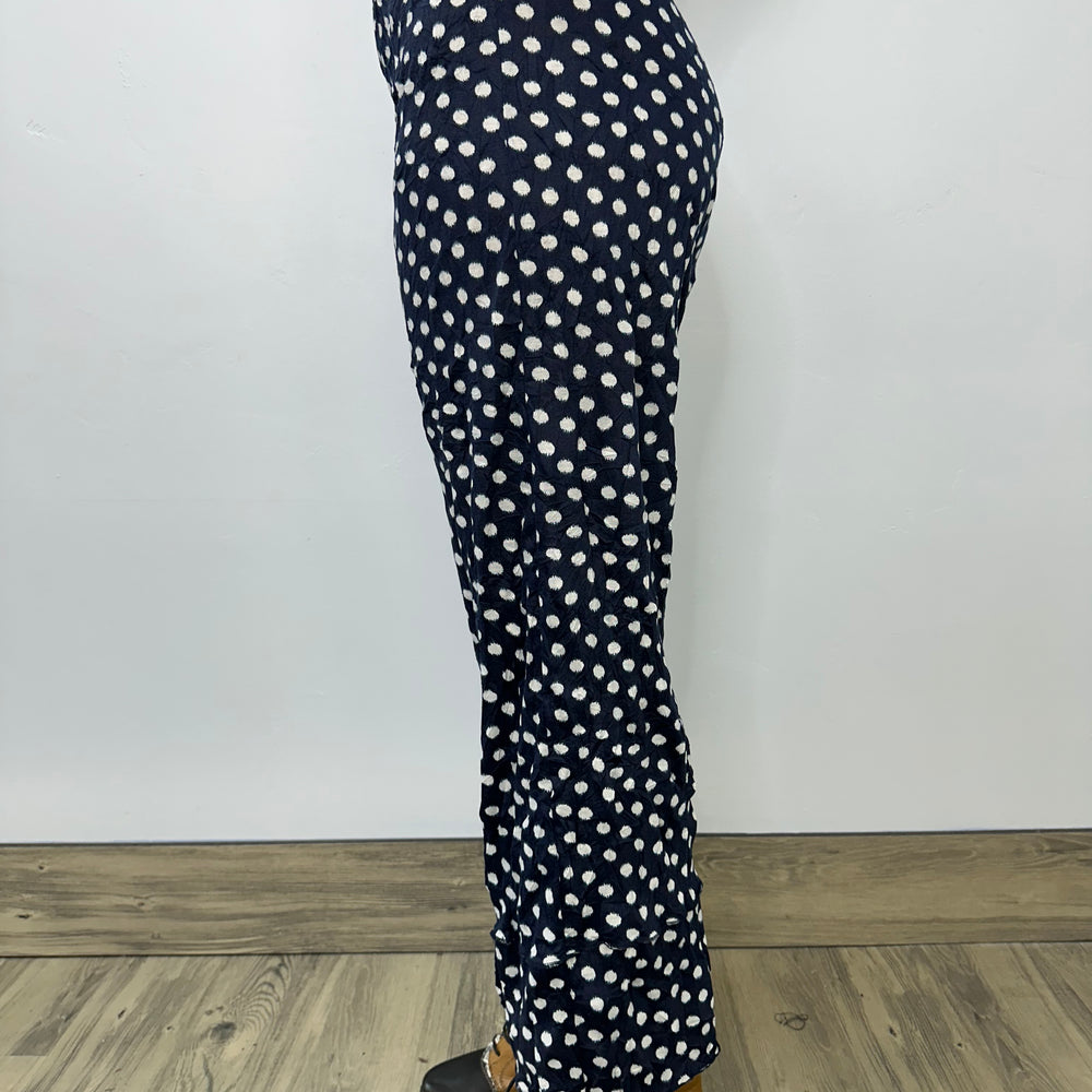 Navy Crinkle Dots Full Length Pant