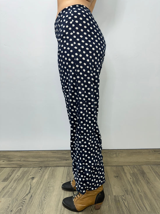 Navy Crinkle Dots Full Length Pant