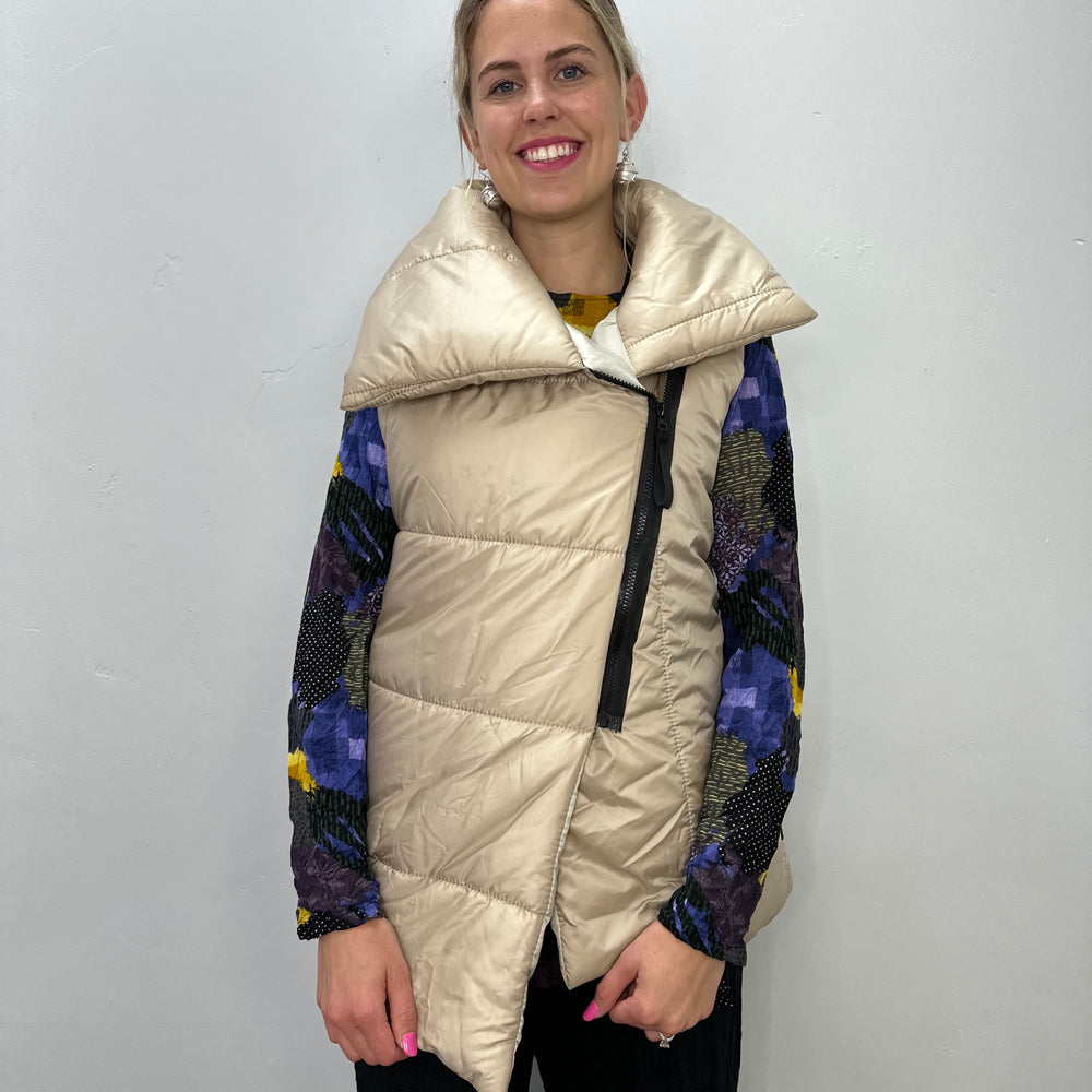 Beige Zip Up Puffer Vest