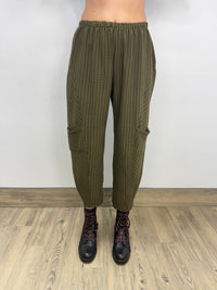 Olive Green Stripe Pleat Pant with Pockets