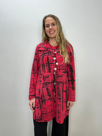 Cherry Red Print Button Down Bee Coat