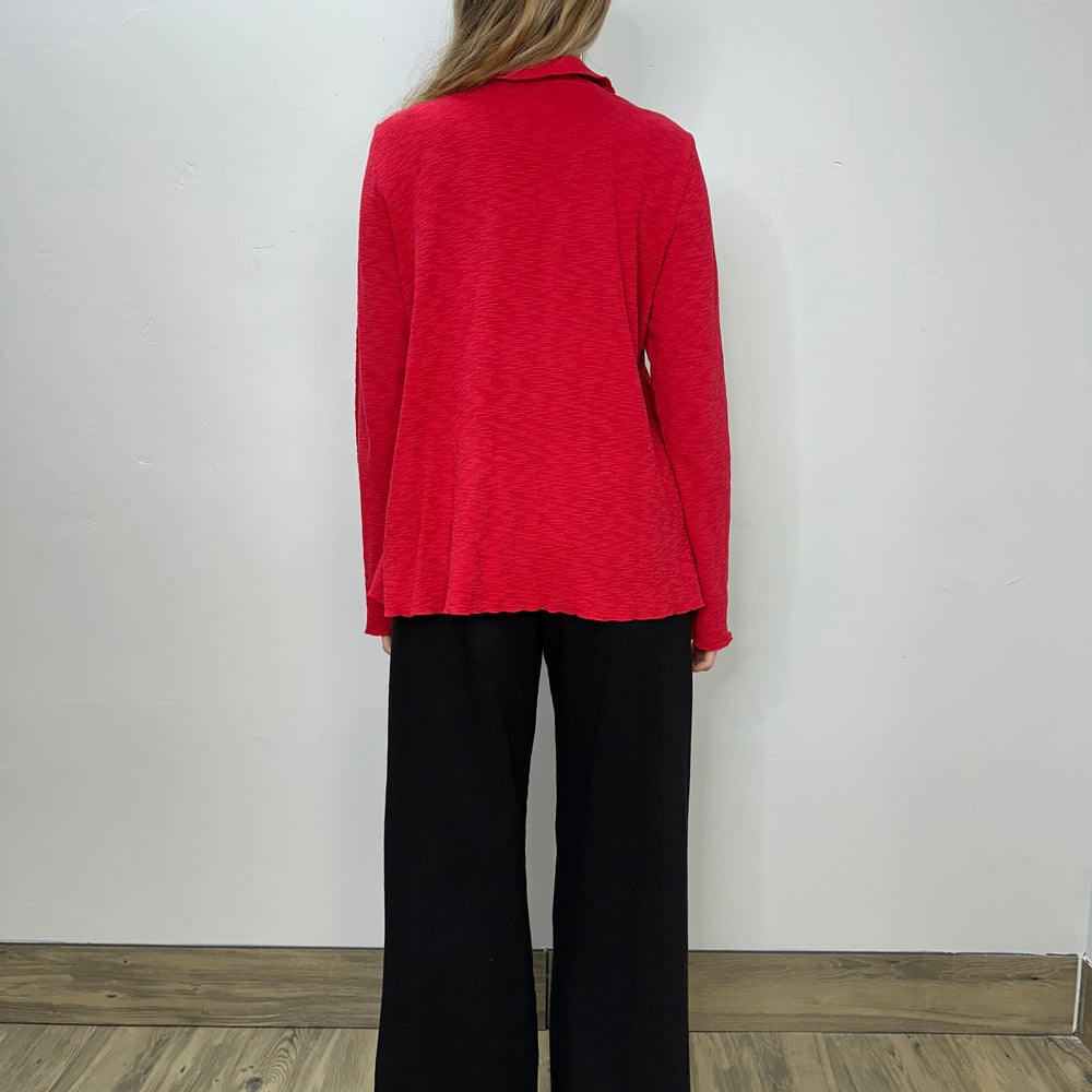 
                  
                    Cherry Red Textured Long Sleeve Pleat Top
                  
                