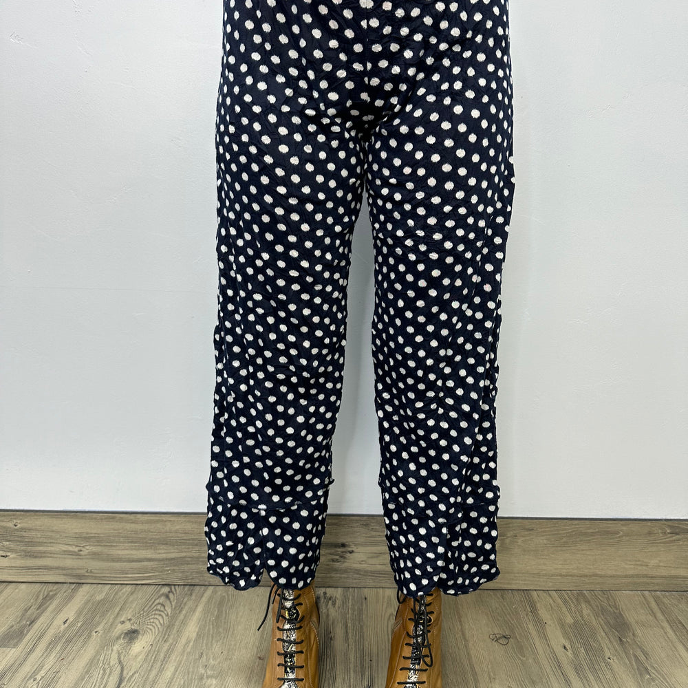 Navy Crinkle Dots Full Length Pant