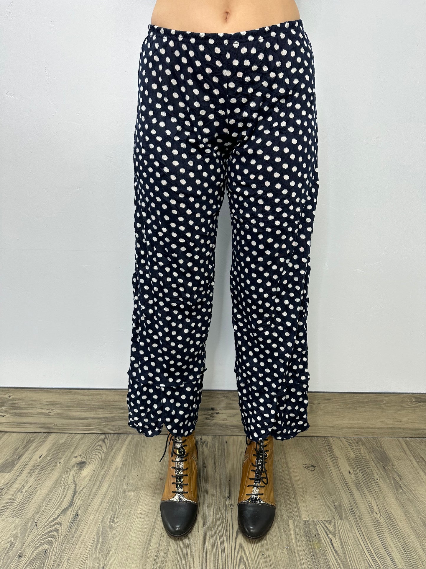 Navy Crinkle Dots Full Length Pant