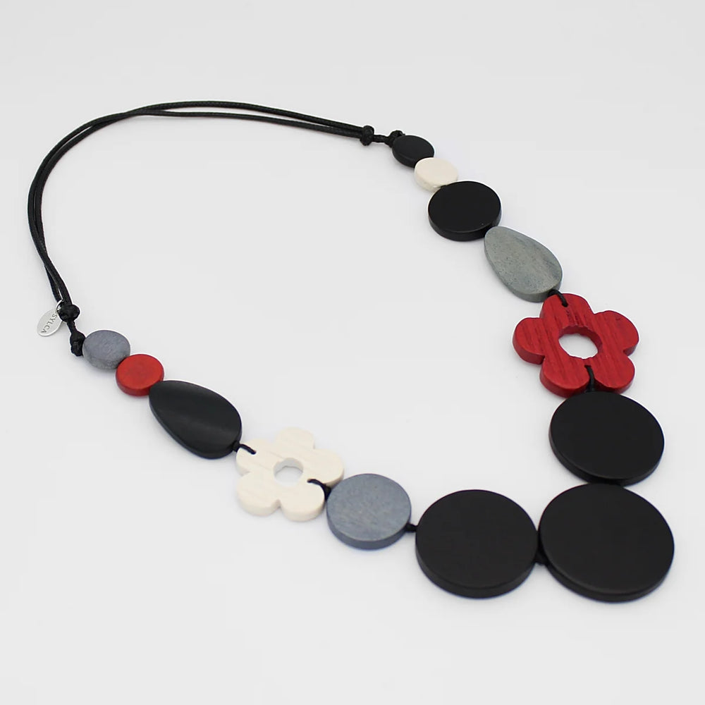 Black and Red Wood Petal Necklace