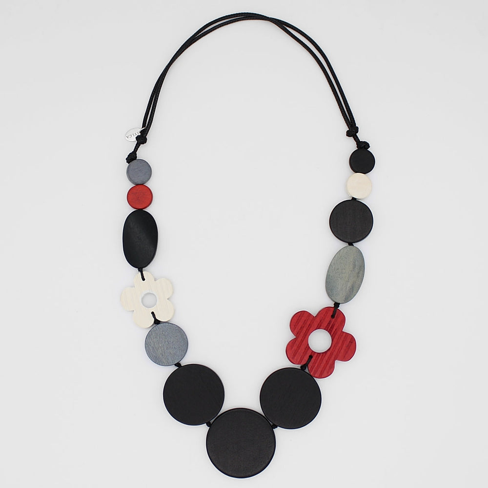 Black and Red Wood Petal Necklace