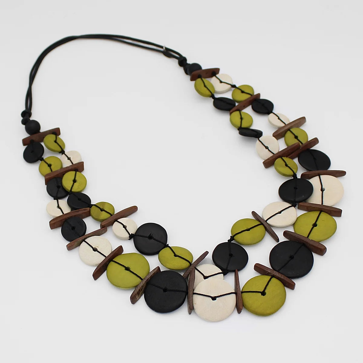 Lime and Black Wooden Adjustable Necklace