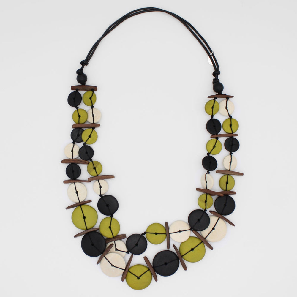 Lime and Black Wooden Adjustable Necklace