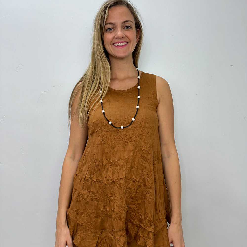 Copper Crinkle Sleeveless Long Tank