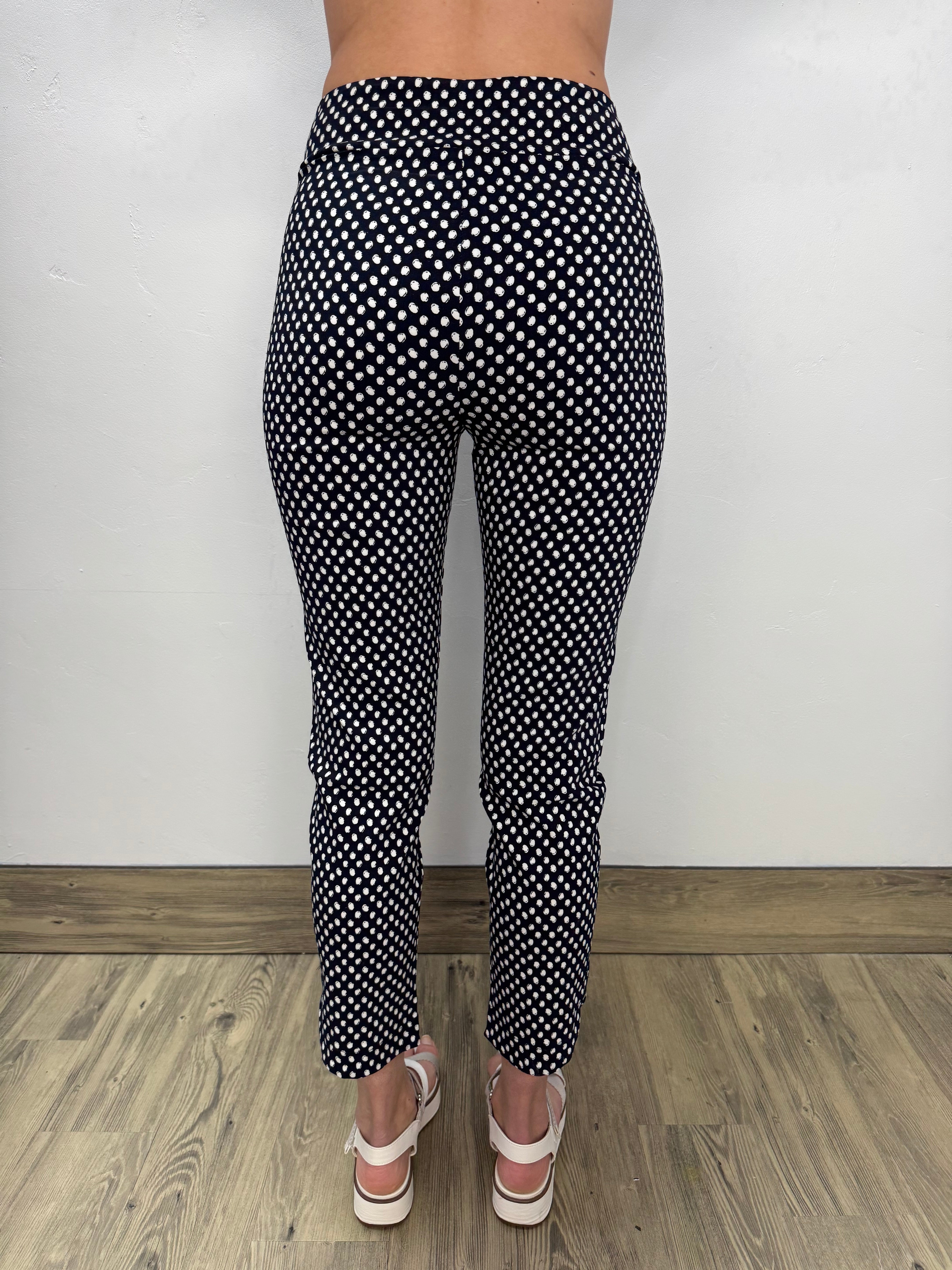 Navy Blue and White Dots Flat Front Full Length Pants – Twist Boutique