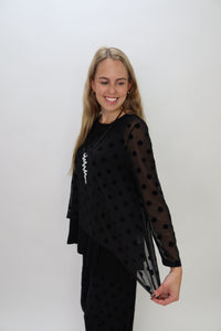 Black Velvet Dots Mila Long Sleeve Topper
